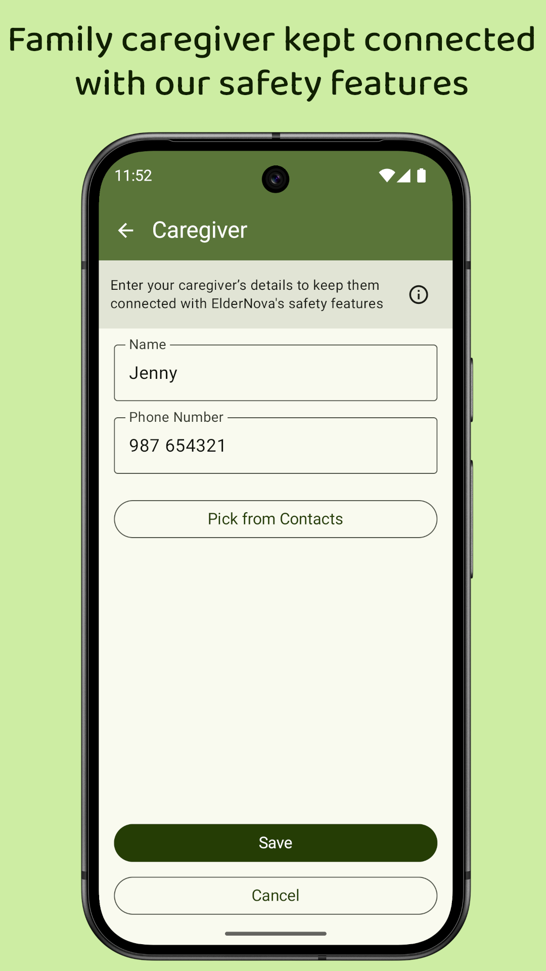 Screen shot of Android app on elderly loved one's phone