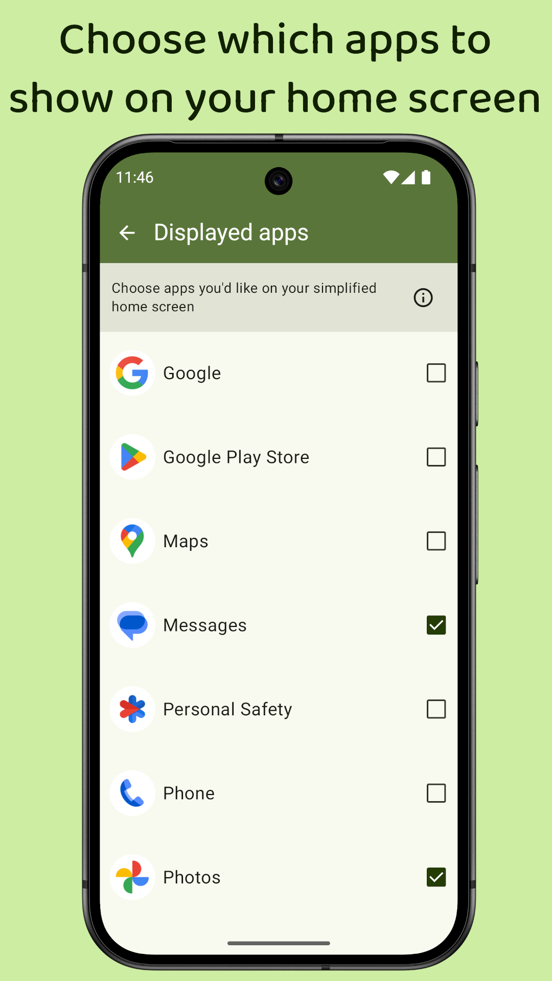 Screen shot of Android app on elderly loved one's phone