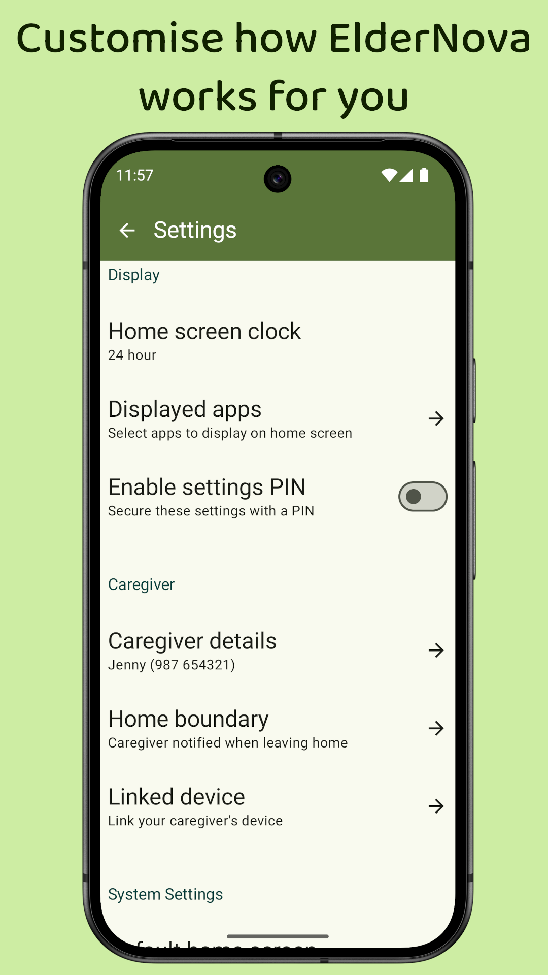 Screen shot of Android app on elderly loved one's phone