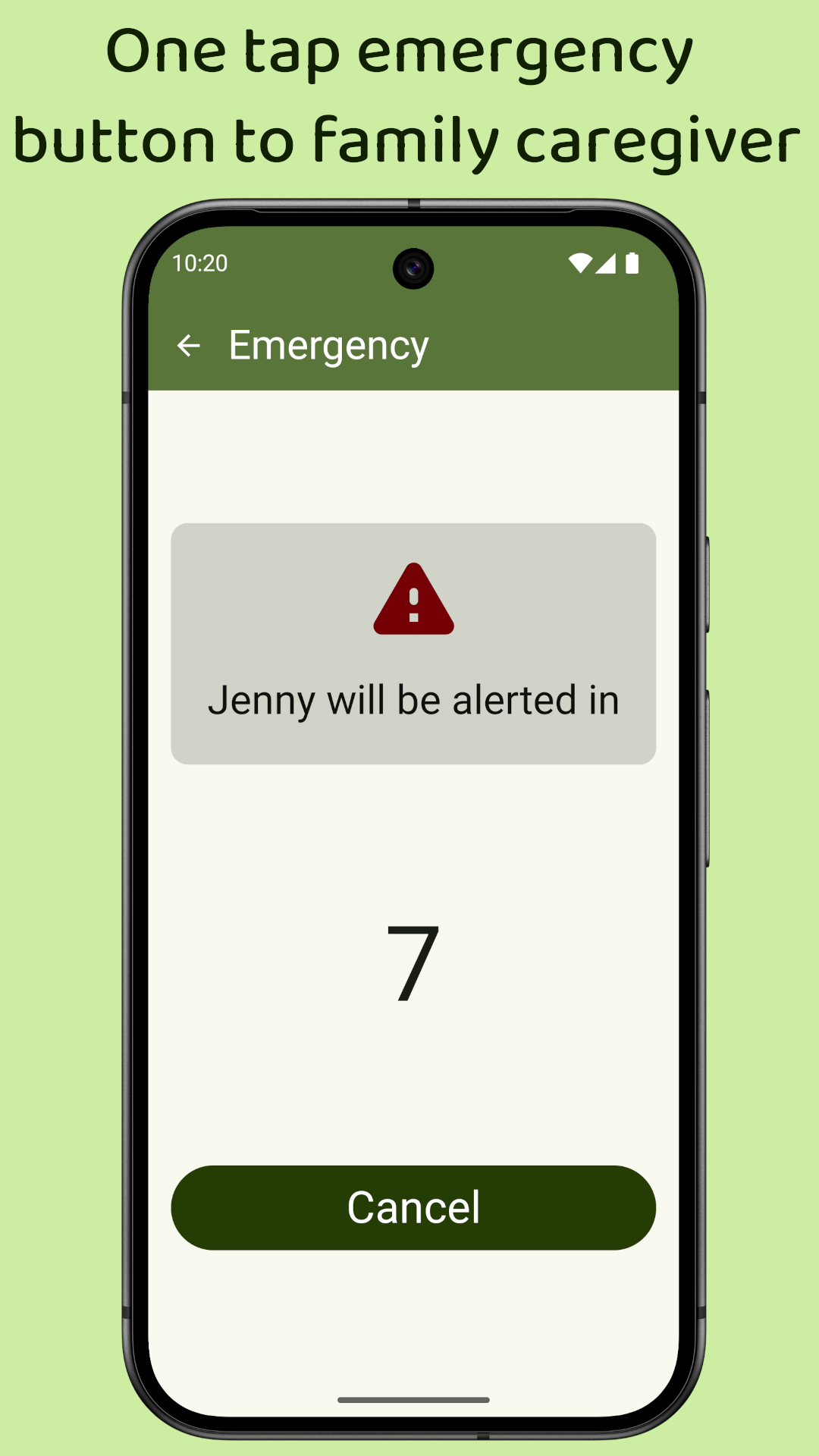 Screen shot of Android app on elderly loved one's phone